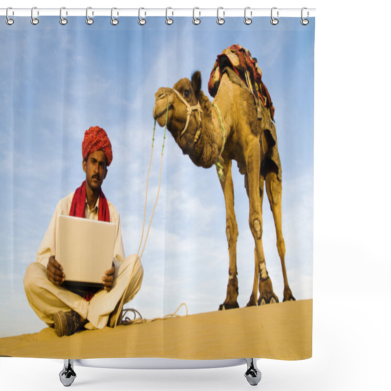 Personality  Indian Man With Laptop And Camel Shower Curtains