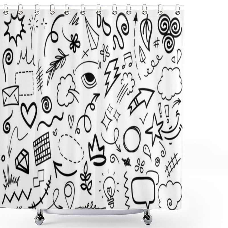 Personality  Vector Set Of Hand-drawn Cartoony Expression Sign Doodle, Curve Directional Arrows, Emoticon Effects Design Elements, Cartoon Character Emotion Symbols, Cute Decorative Brush Stroke Lines. Shower Curtains