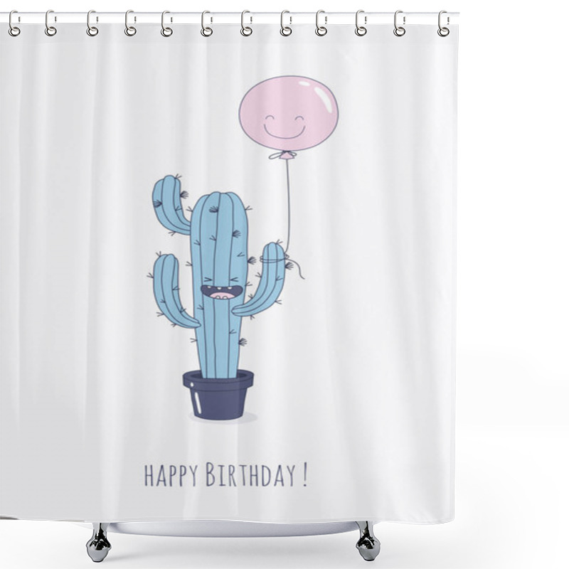 Personality  Funny Cactus With Balloon Shower Curtains