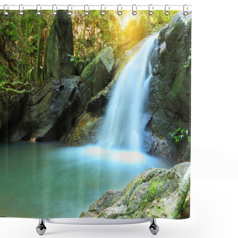 Personality  Close-up View Of Small Waterfall Flowing On Stone Shower Curtains