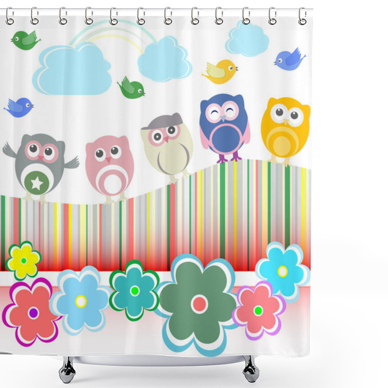 Personality  Vector Set - Owls, Birds, Flowers, Cloud And Rainbow Shower Curtains