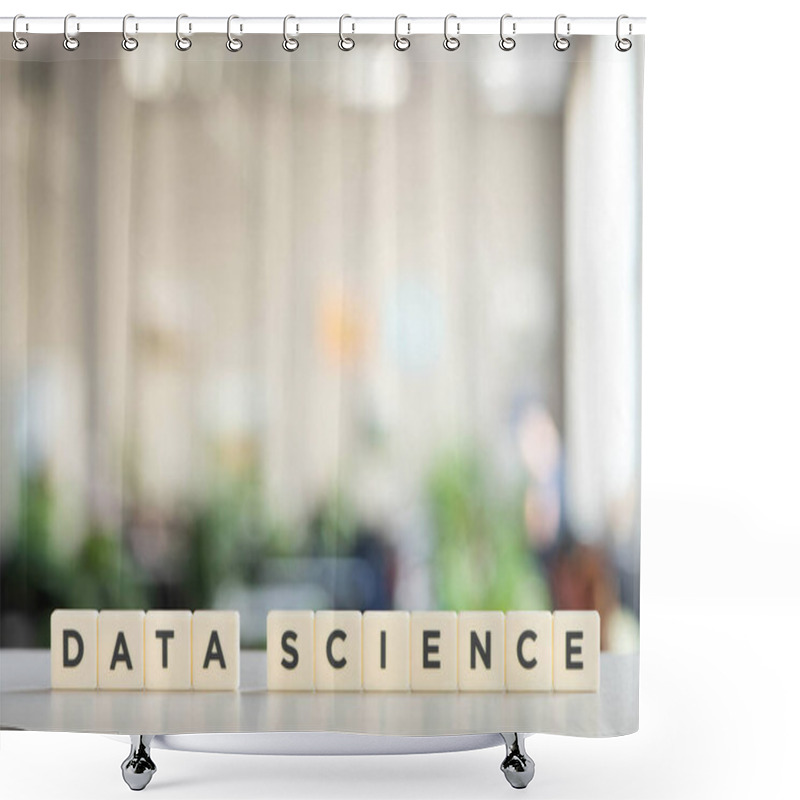 Personality   White Blocks With Data Science Lettering On White Surface Shower Curtains