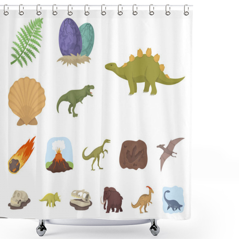 Personality  Different Dinosaurs Cartoon Icons In Set Collection For Design. Prehistoric Animal Vector Symbol Stock Web Illustration. Shower Curtains