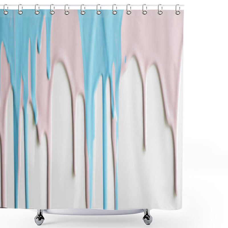 Personality  Panoramic Shot Of Flowing Paints On White Surface Shower Curtains