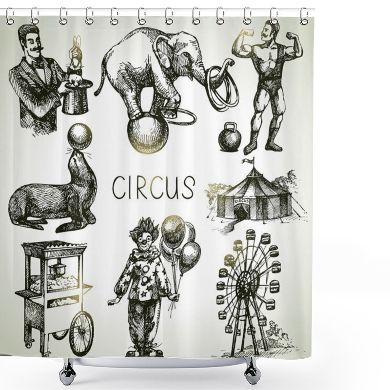 Personality  Hand Drawn Sketch Circus And Amusement Vector Illustrations Shower Curtains