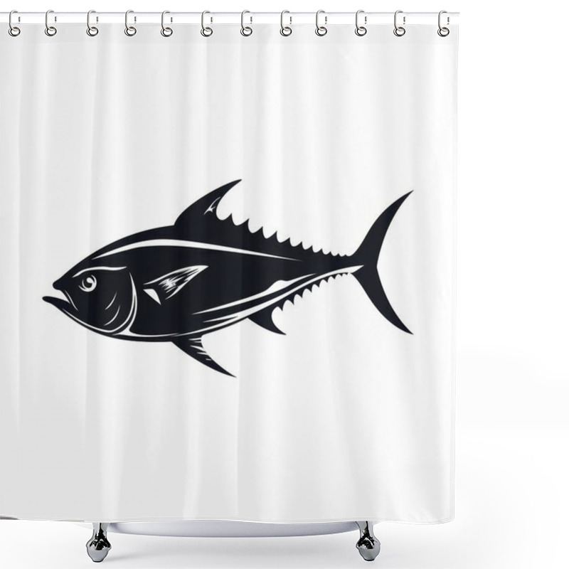 Personality  Stylized Black And White Illustration Of A Tuna Fish, Showcasing Intricate Details And Dynamic Lines. Shower Curtains