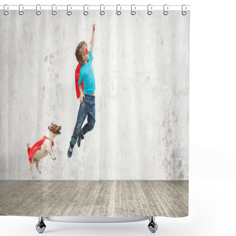 Personality  Little Hero With Dog Shower Curtains