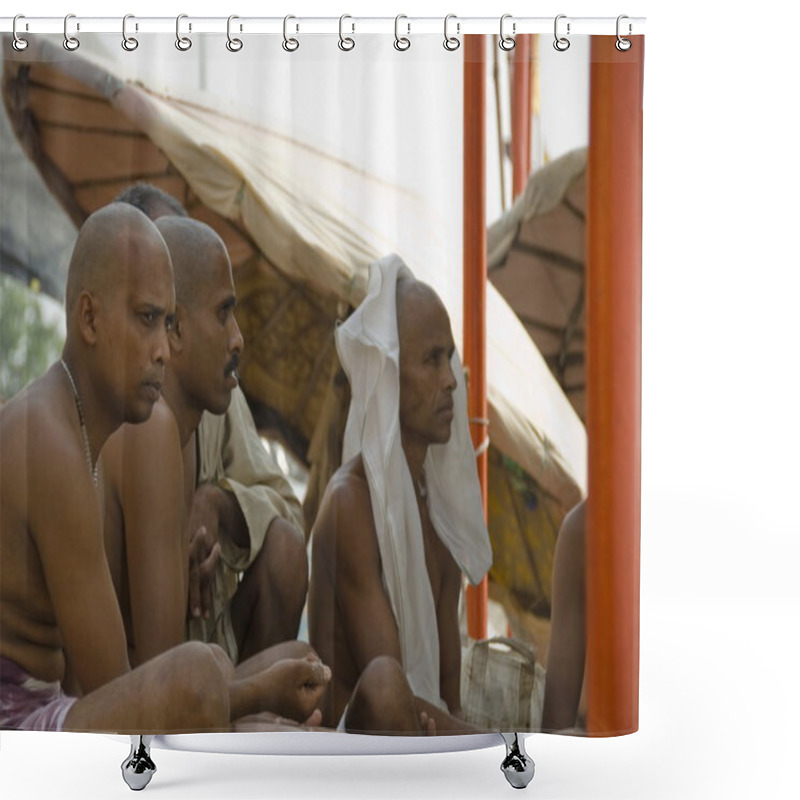 Personality  Indian Men After Cremation Of Their Relative In Varanasi, India. Shower Curtains