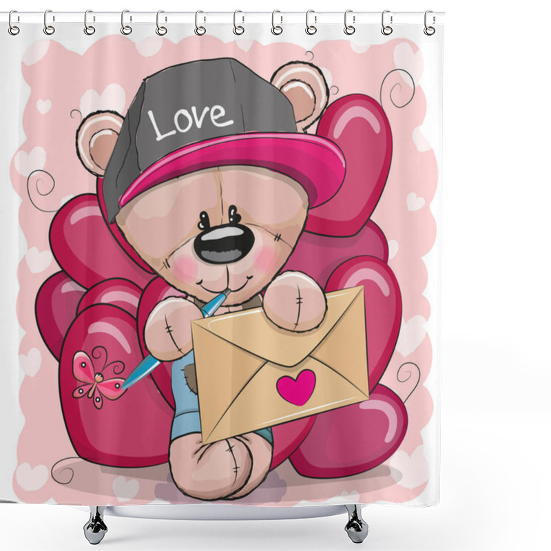 Personality  Valentine Card With Cute Cartoon Teddy Bear Shower Curtains