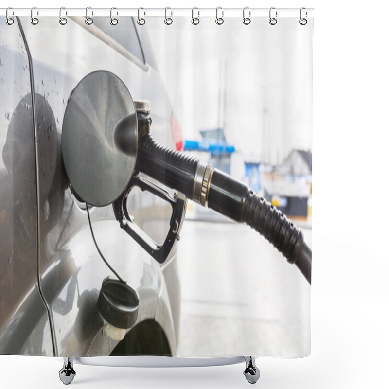 Personality  Diesel Car Refill On The Gas Station Shower Curtains