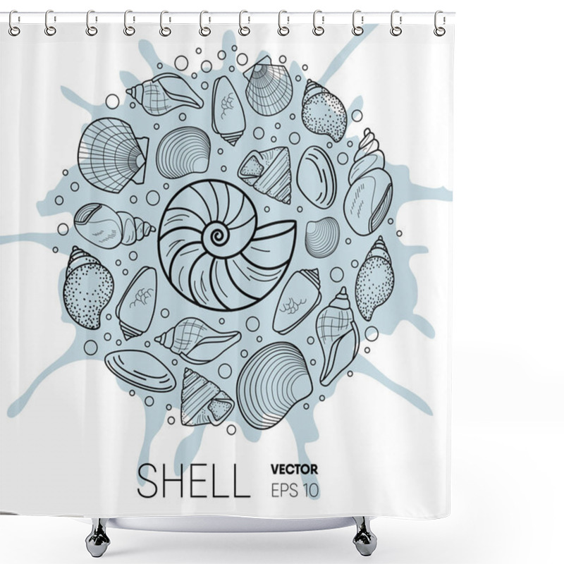 Personality  Vector Sea Shell Composition. Flat Style Element On Splash Background Shower Curtains