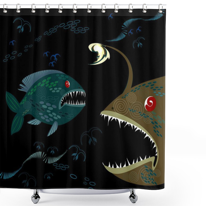 Personality  Background With Deep Monsters Fishes Shower Curtains