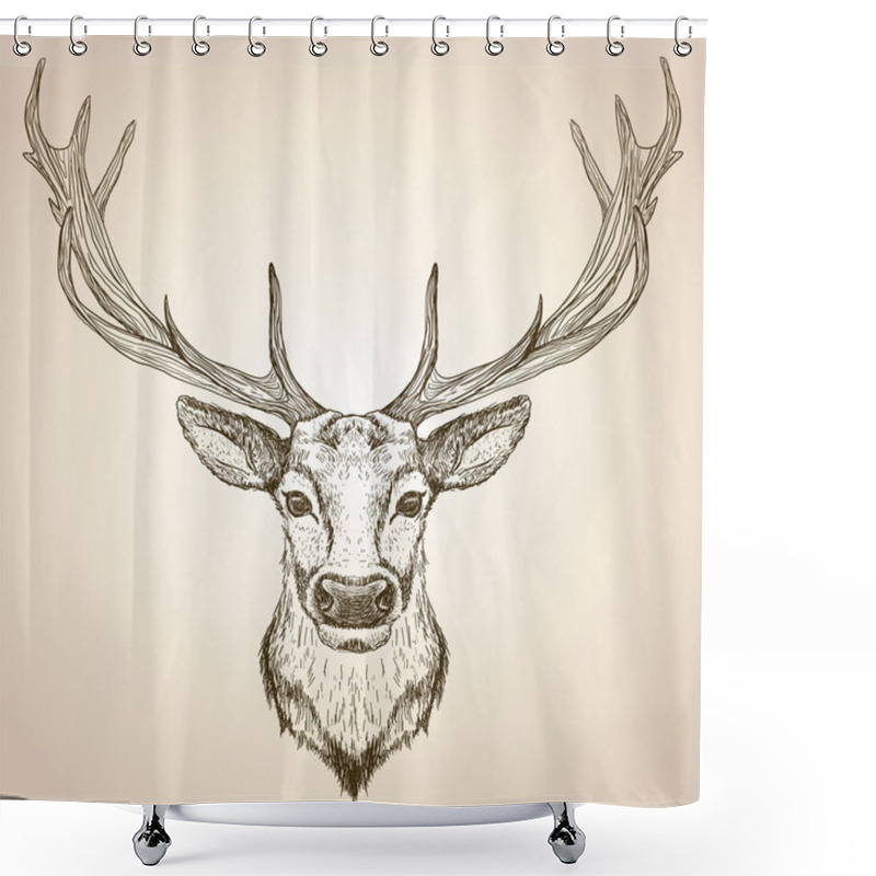 Personality  Hand Drawn Graphic Illustration Of Of A Deer Head With Big Antlers. Shower Curtains