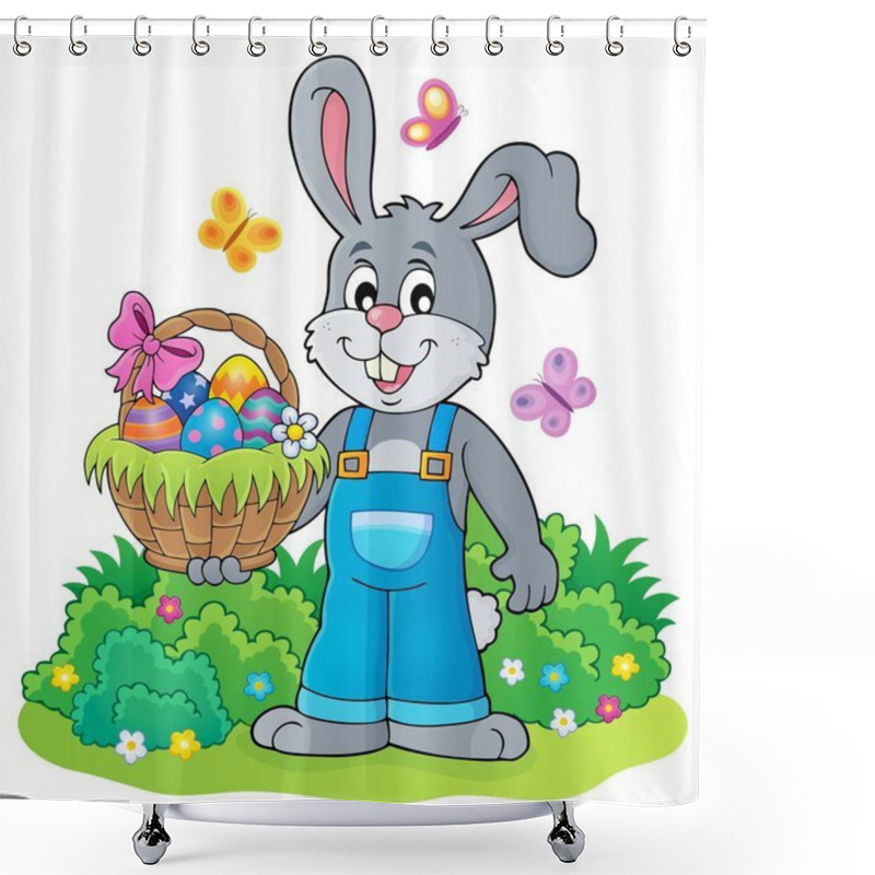 Personality  Bunny Holding Easter Basket Theme 4 Shower Curtains