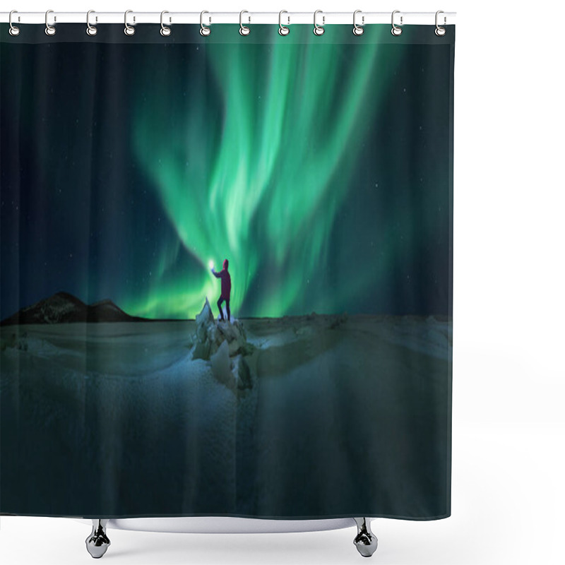 Personality  A Snow-covered Field Under The Beautiful Aurora Borealis Sky Shower Curtains