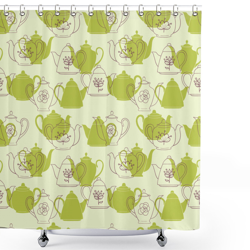 Personality  Seamless Pattern With Tea Pots . Shower Curtains