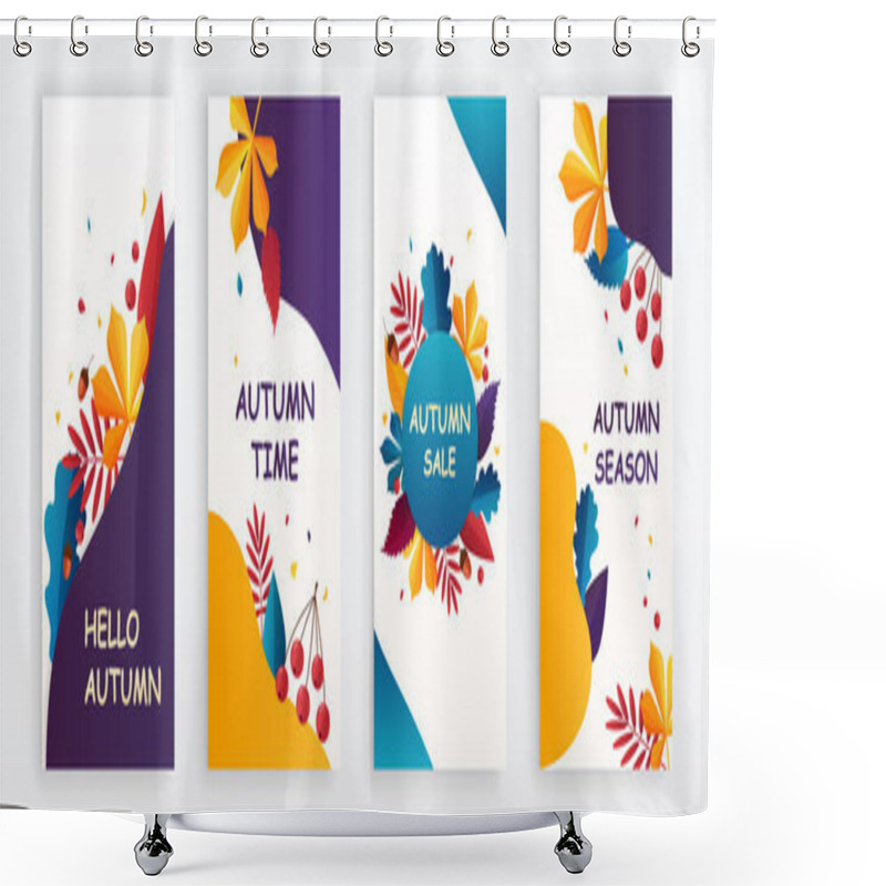 Personality  Set Of Autumn Banners Or Card Templates Shower Curtains