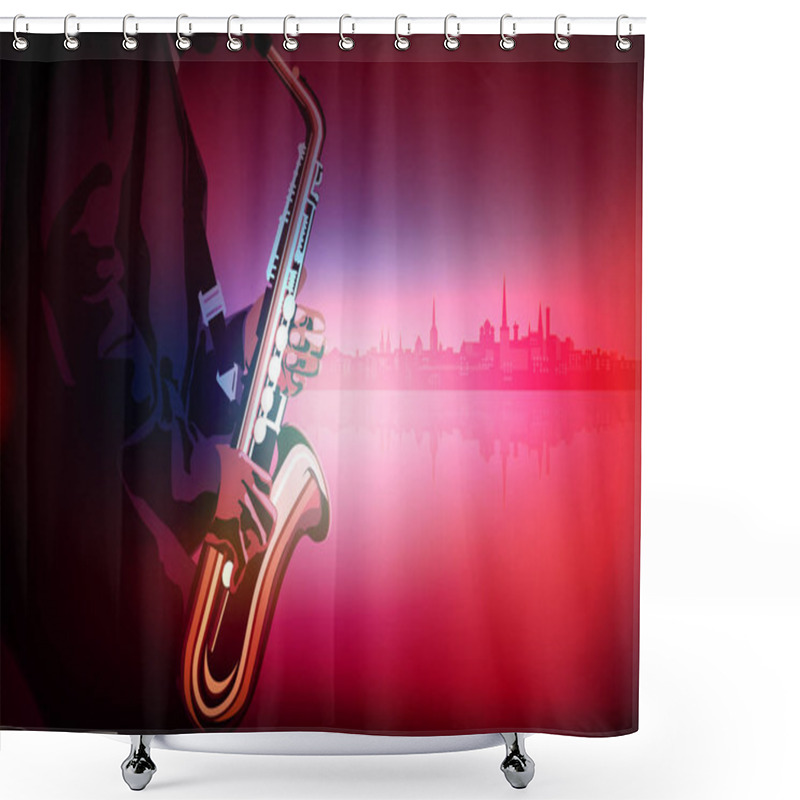 Personality  Abstract Music Illustration With Saxophone Player Shower Curtains