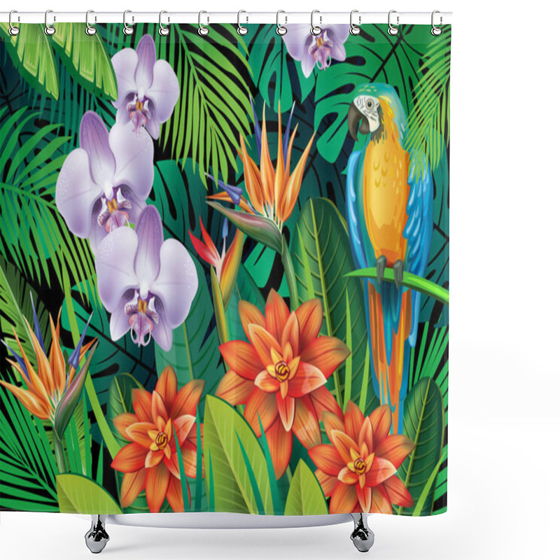 Personality  Background With Exotic Tropical Flowers Shower Curtains