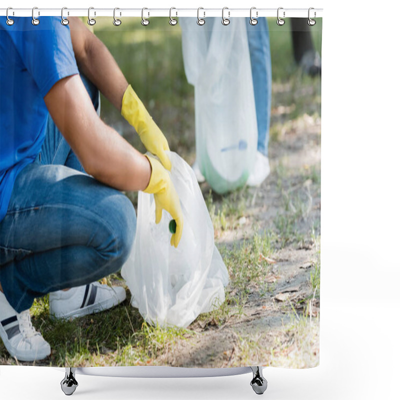 Personality  Partial View Of Activists Collecting Rubbish In Recycled Bags, Ecology Concept Shower Curtains