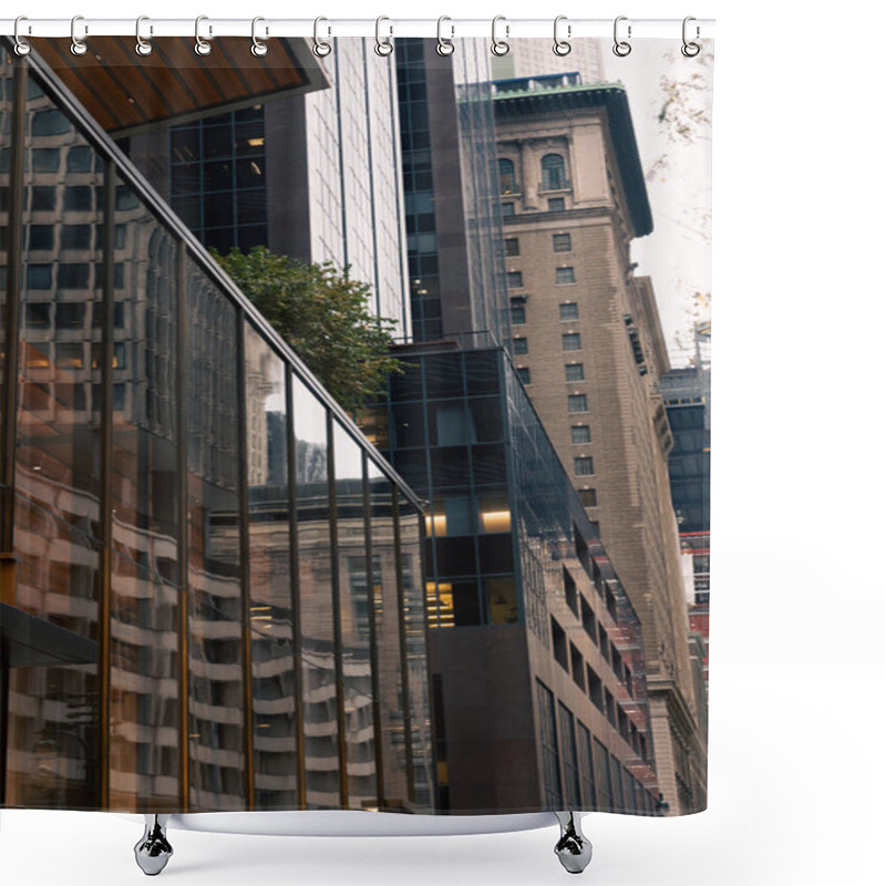 Personality  Modern Building With Glass Facade And Green Plants On Terrace In Midtown Of New York City Shower Curtains