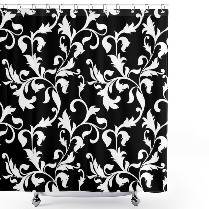 Personality  Elegant Seamless Pattern With Decoration Flowers On A Black Back Shower Curtains