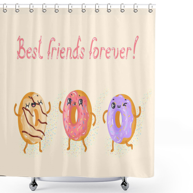 Personality  Bright Vector Illustration With Cute Donut Characters. Best Friends Forever Shower Curtains