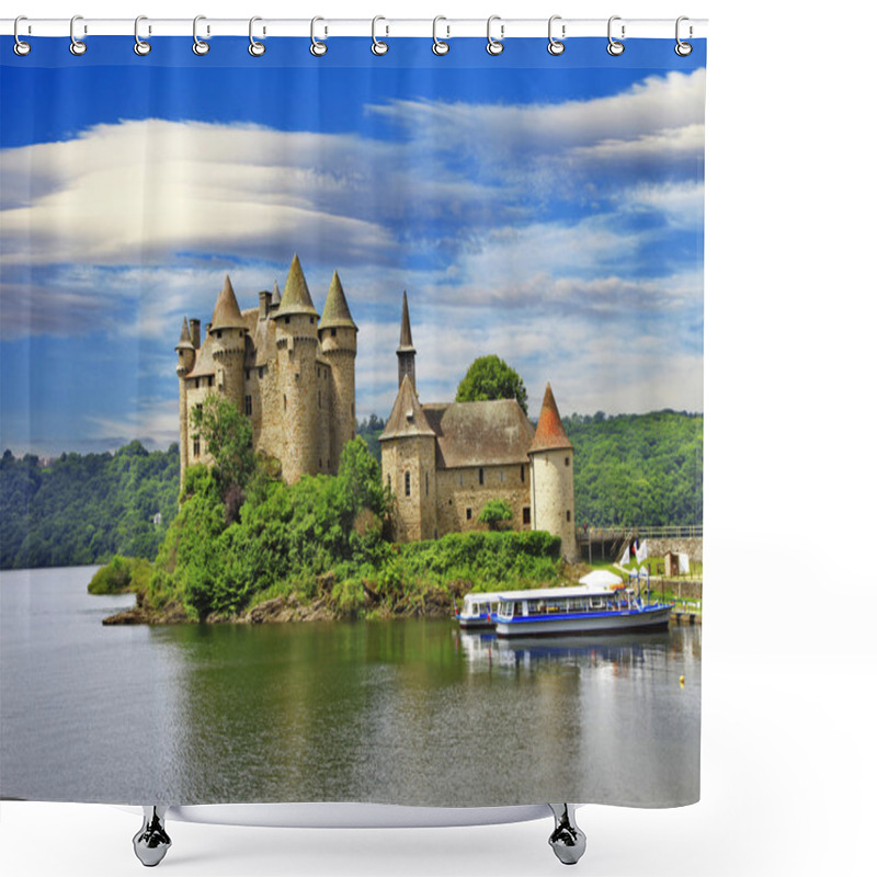 Personality  Beautiful Fairy Castle In Lake - Chateau De Val, France Shower Curtains