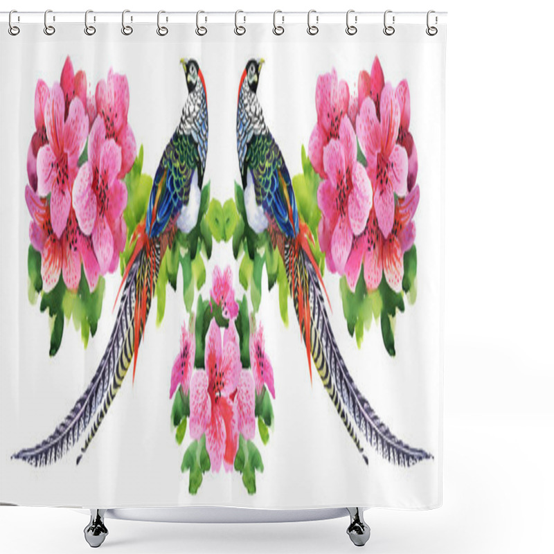 Personality  Tropical Birds With Flowers Shower Curtains