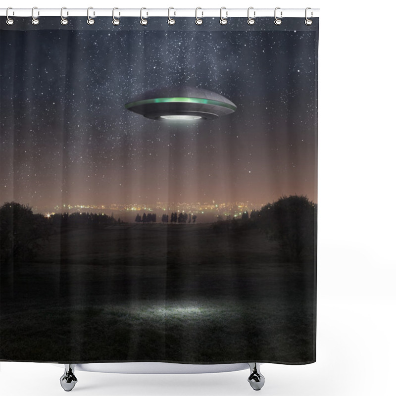 Personality  Ufo At Night Shower Curtains