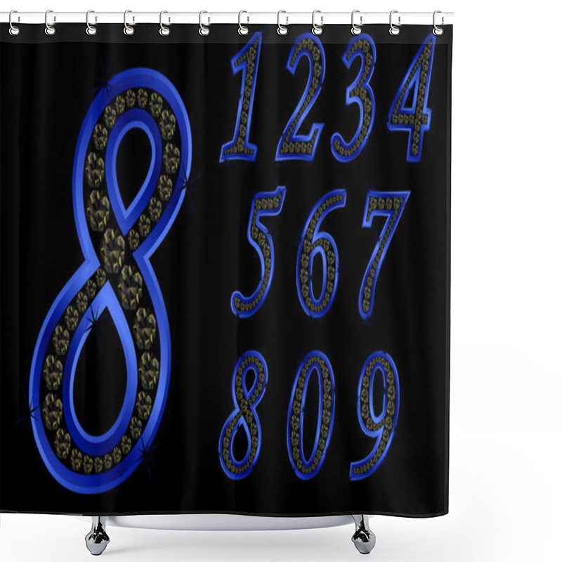 Personality  Number Set, From 1 To 9, Golden With Diamonds Shower Curtains