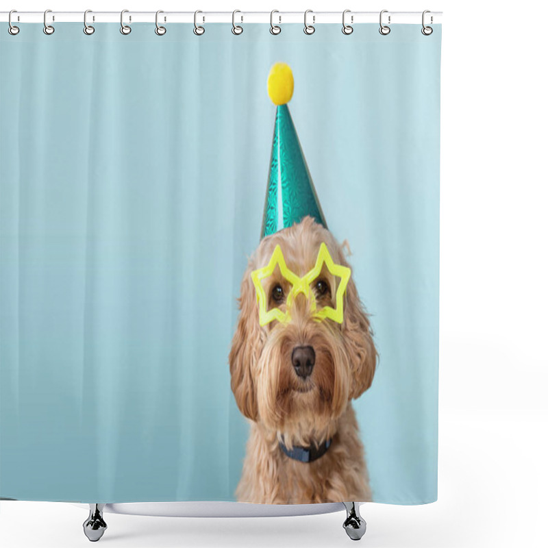 Personality  Cute Dog Wearing Party Hat And Glasses Shower Curtains