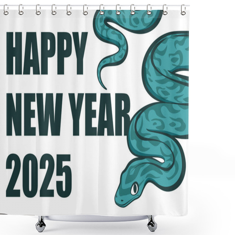 Personality  New Year's Card For 2025, Year Of The Snake. A Cool Green Snake In American Comic Book Style. Horizontal Postcard Size. Shower Curtains