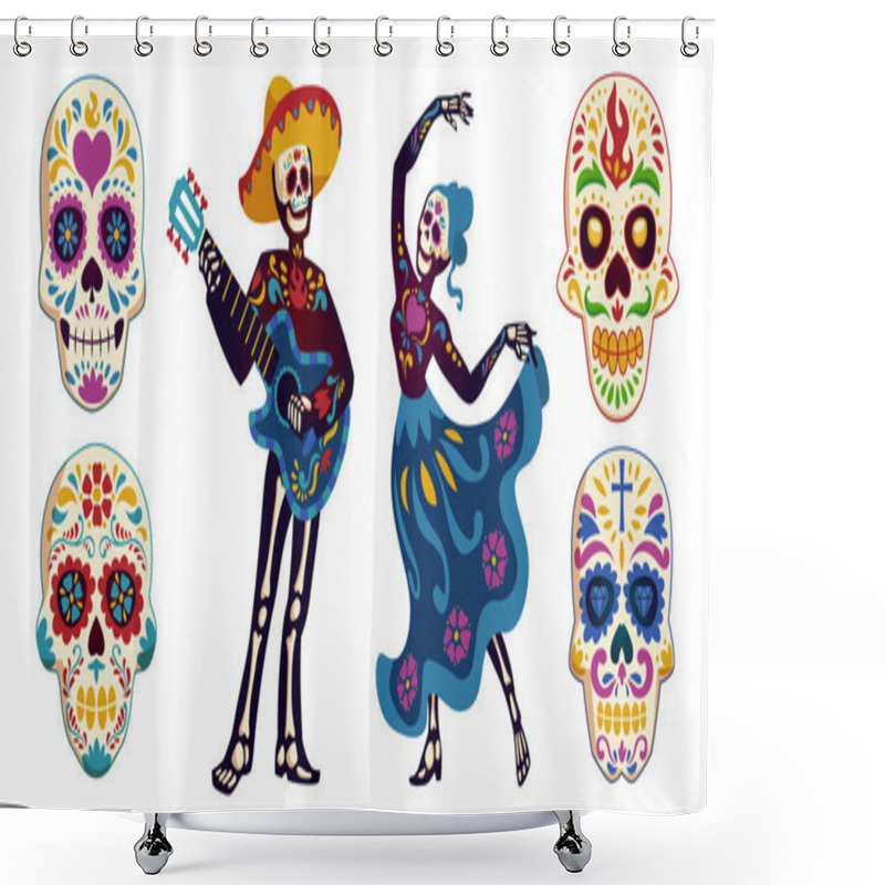 Personality  Day Of The Dead, Dia De Los Muertos Characters Shower Curtains