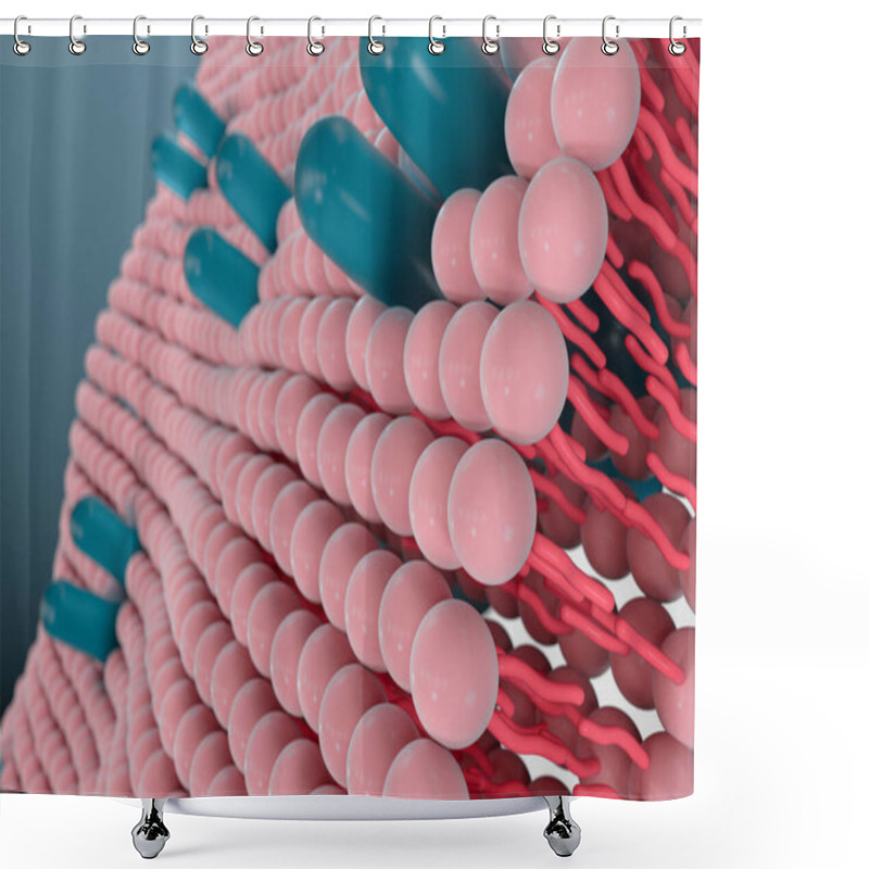 Personality  Cell Membrane And Biology, Biological Concept, 3d Rendering. Computer Digital Drawing. Shower Curtains