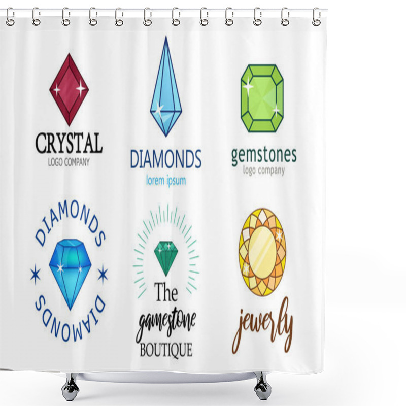 Personality  Set Of Crystal Gemstones, Jewelry And Diamonds Companies Drawings And Lettering Shower Curtains