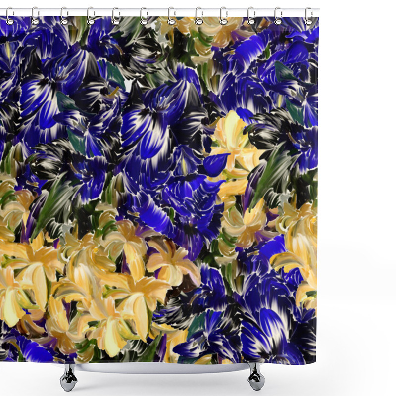 Personality  Seamless Pattern With Blue And Yellow Flowers Shower Curtains