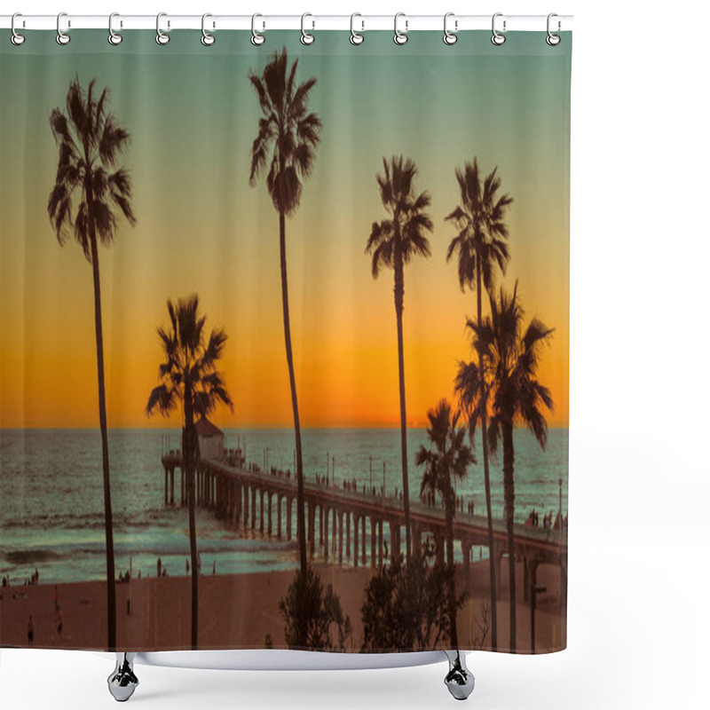 Personality  Sunset At Manhattan Beach And Pier, California. Shower Curtains