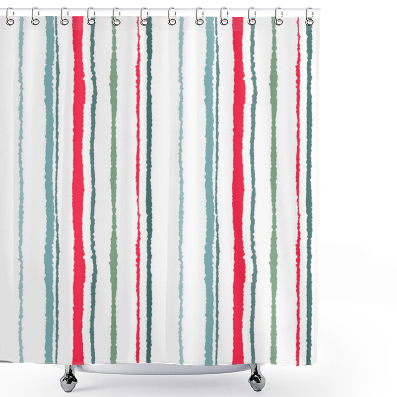 Personality  Seamless Strip Pattern. Vertical Lines With Torn Paper Effect. Shred Edge Texture. White, Red, Gray Colored Background. Vector Shower Curtains