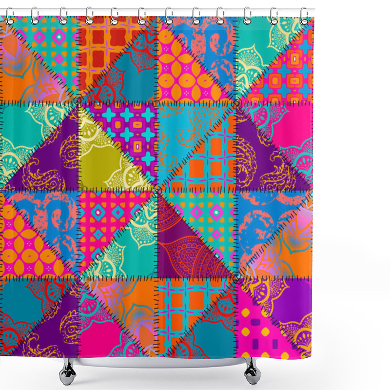 Personality  Patchwork Textile Pattern. Seamless Quilting Design Background. Shower Curtains