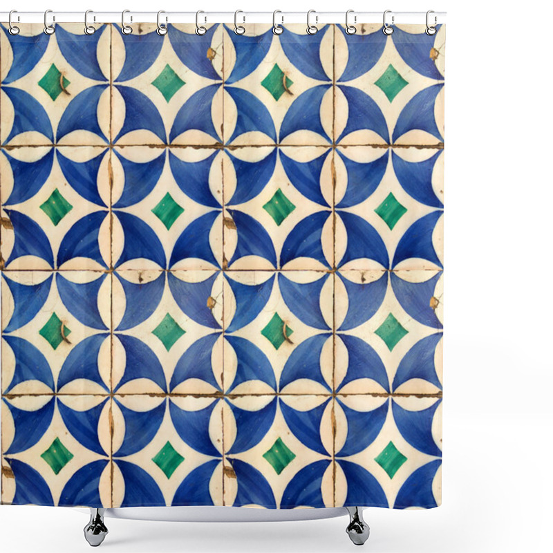 Personality  Photograph Of Traditional Portuguese Tiles In Blue And Green Shower Curtains