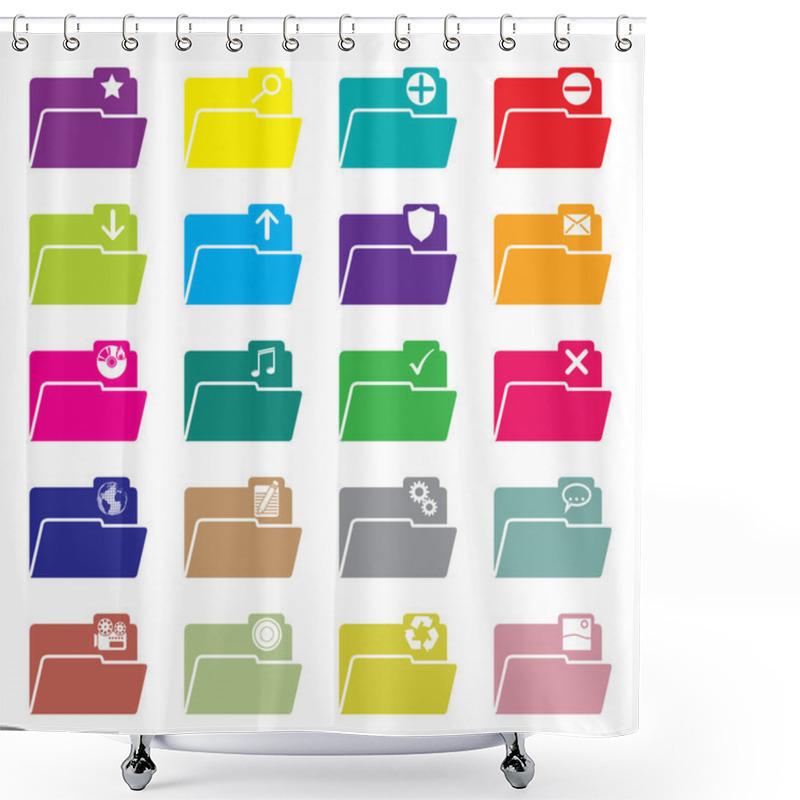 Personality  Flat Folder Icon Set Of 20 Shower Curtains