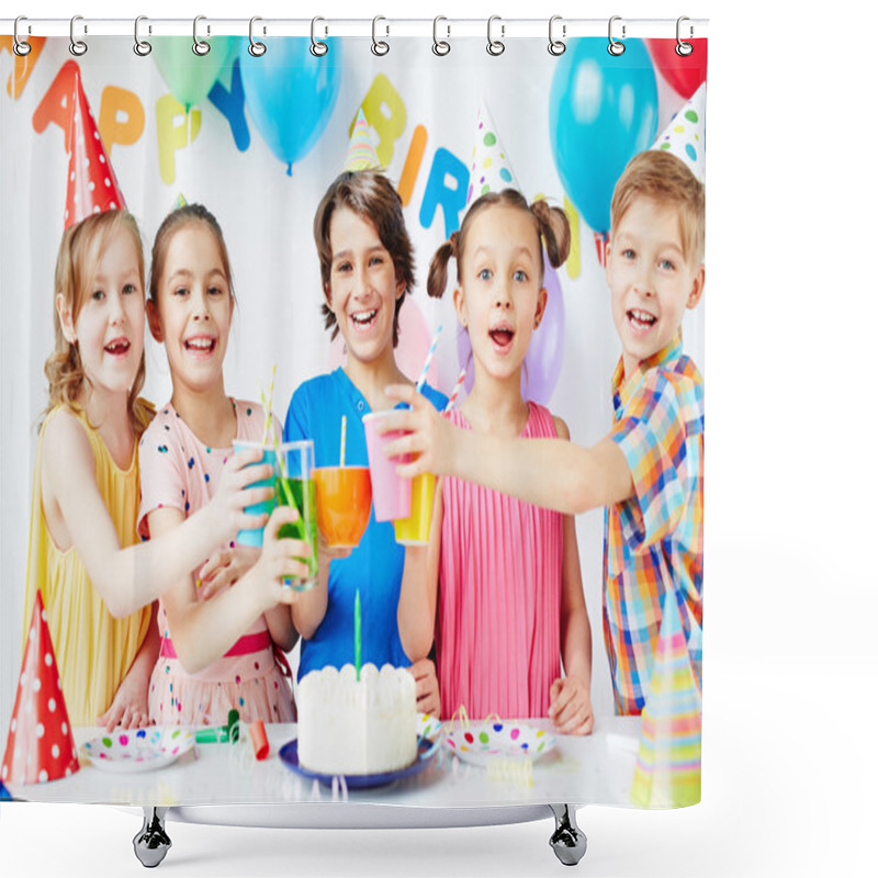 Personality  Kids Toasting With Drinks At Birthday Party Shower Curtains