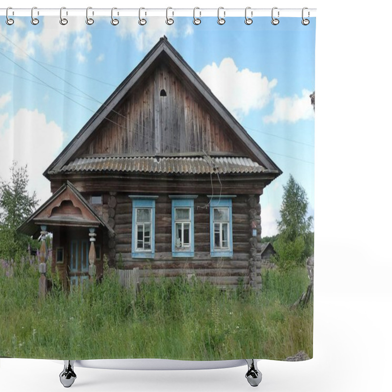 Personality  The Facade Of An Abandoned Village House Among The Thickets Of Green Grass Shower Curtains