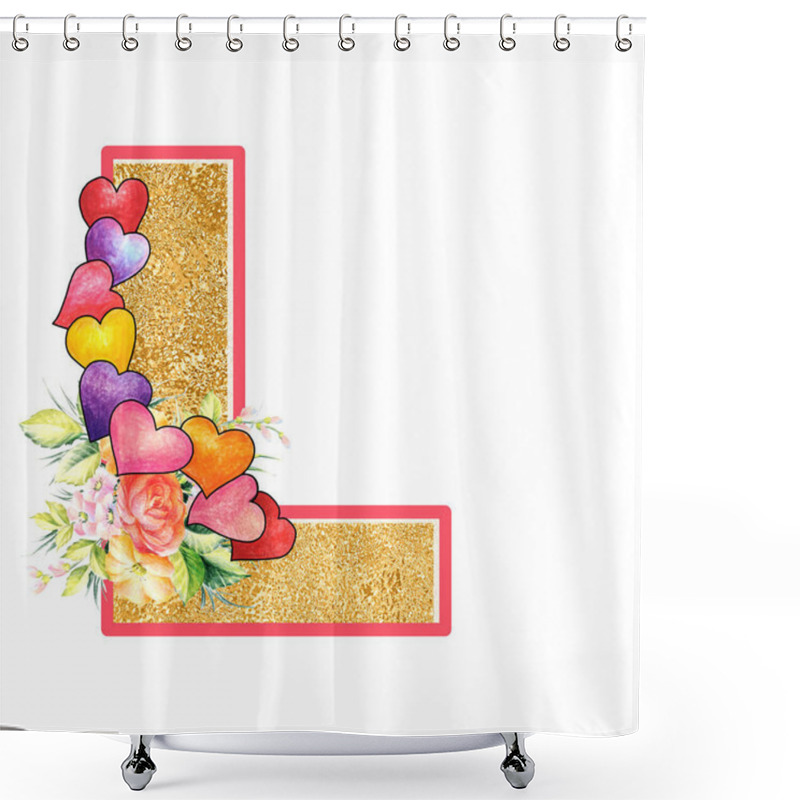 Personality  Artistic Alphabet, Capital Letter L Illustration With Summer Bouquet Leaves And Flowers, Ane Hearts, Elegant And Romantic Font Shower Curtains