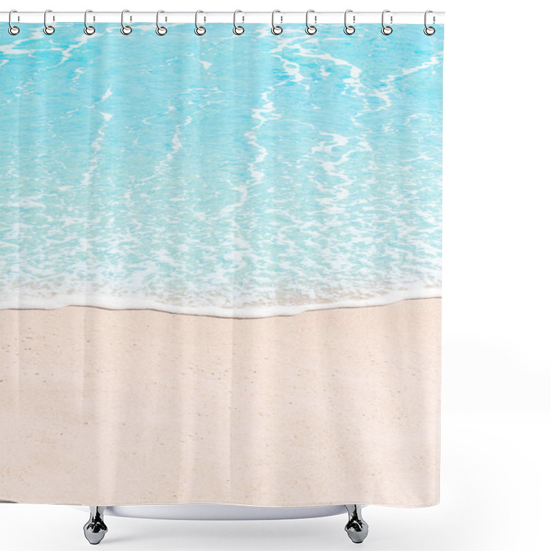 Personality  Soft Wave Of Blue Sea On Sandy Beach. Summer Background. Copyspa Shower Curtains