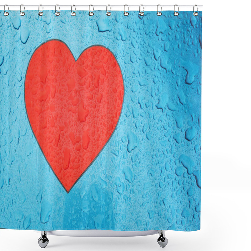 Personality  Heart Shape Symbol And Raindrops On Metal Surface, Love And Romance Concept Shower Curtains