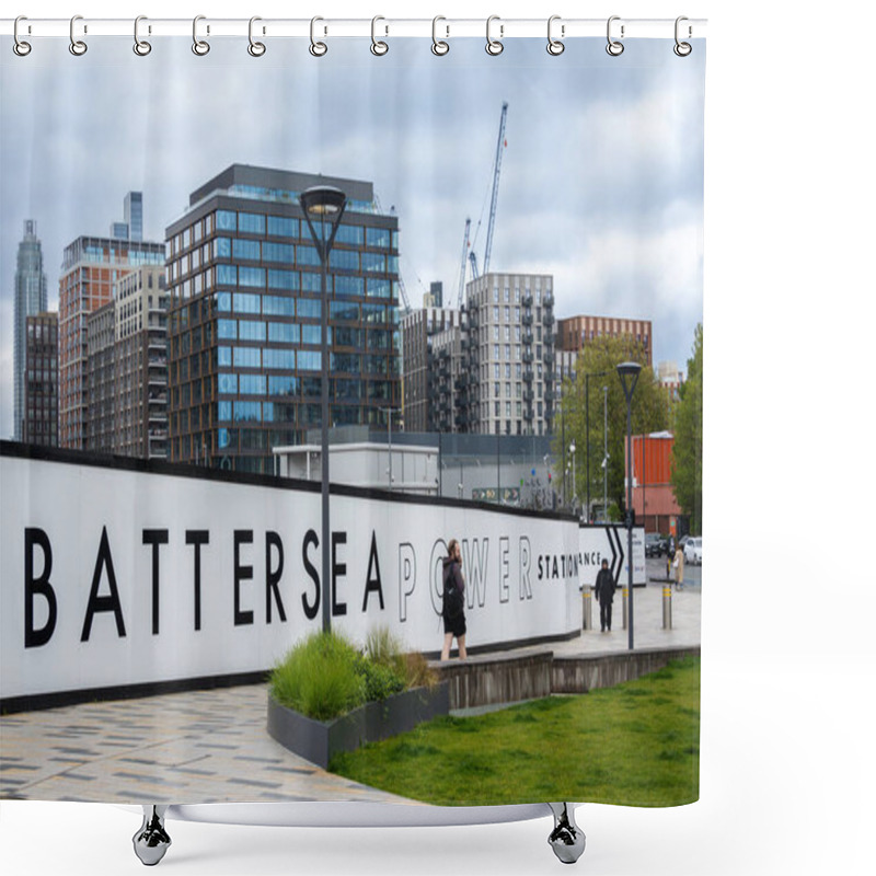 Personality  London, United Kingdom - April 29, 2024: The Battersea Power Station Residential Area Is A Mixed-use Development Located Around The Iconic Battersea Power Station In London. Shower Curtains