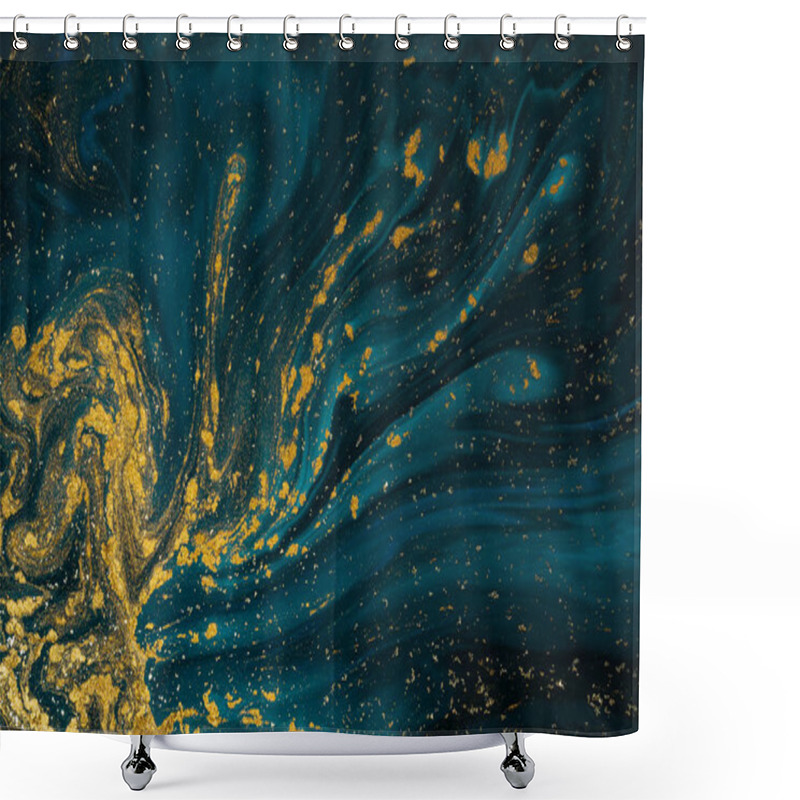 Personality  Abstract Blue Paint Background With Golden Glitter Powder  Shower Curtains