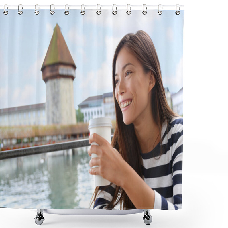 Personality  Woman Drinking Coffee At Cafe Lucerne Shower Curtains